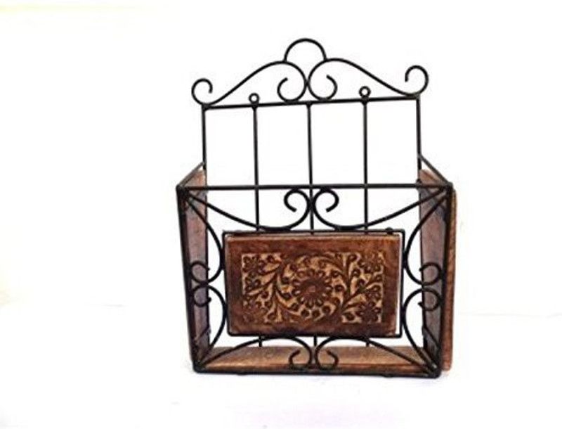 FUTURE GENERATION A GROUP Wall Hanging Magazine Holder  (Brown, Wooden, Iron, Pre-assembled)