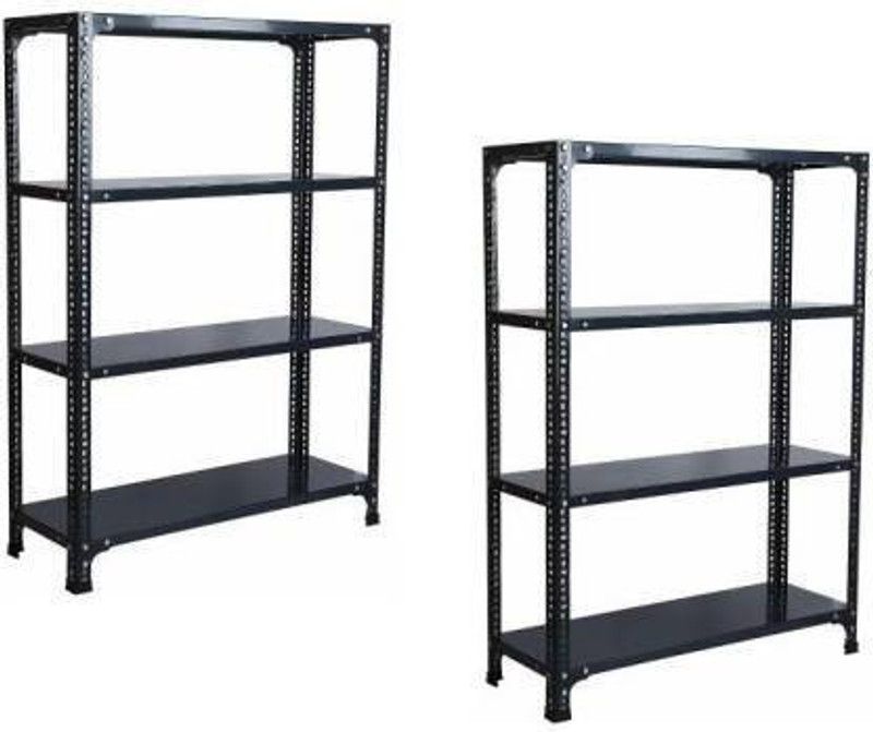 Spacious 4 Shelf Multipurpose Slotted Angle Rack , 122459(Grey) Luggage Rack Pack of 2 Luggage Rack Luggage Rack