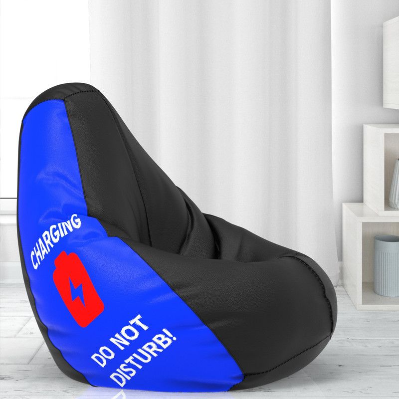 Beannie XL Printed Teardrop Bean Bag With Bean Filling  (Black, Blue)