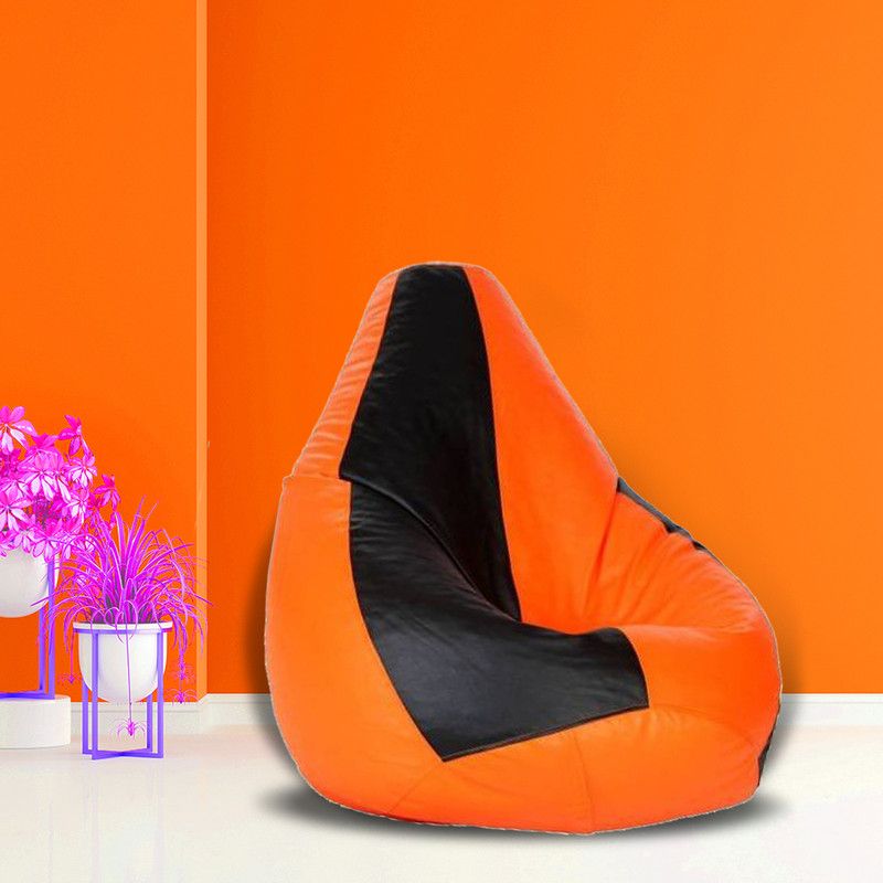 SHIRA 24 XXXL (Filled ) Teardrop Bean Bag With Bean Filling  (Black, Orange)