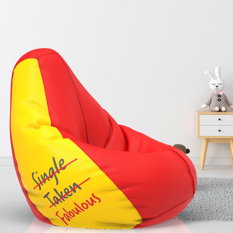 ComfyBean XL Single Taken Fabulous Teardrop Bean Bag With Bean Filling  (Red, Yellow)