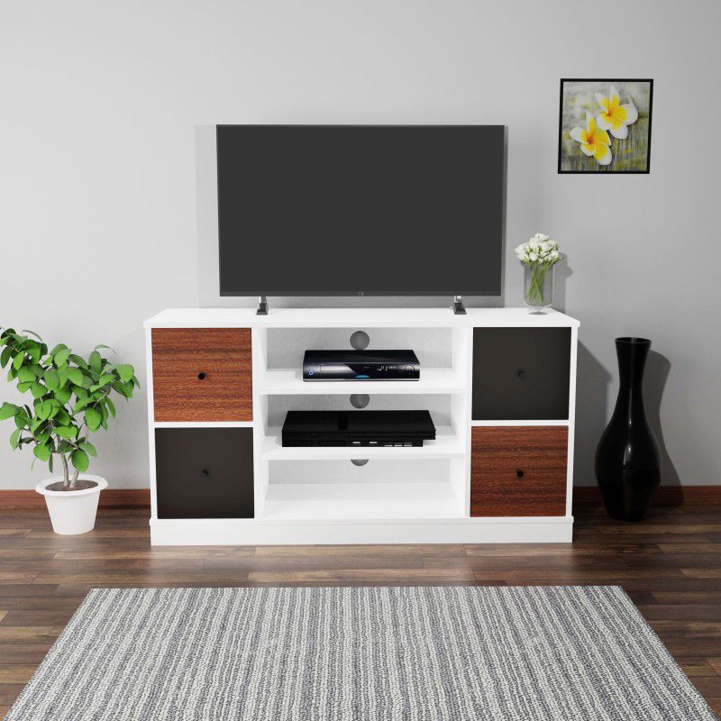 Barewether Engineered Wood TV Entertainment Unit  (Finish Color - White with Wenge & Wallnut, Knock Down)