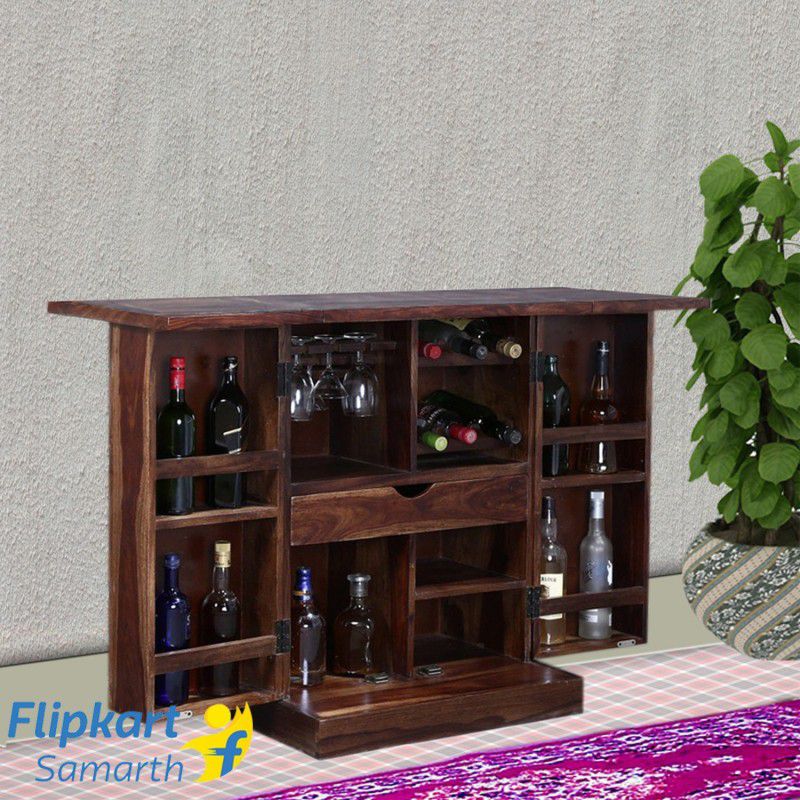 Vintej Home Solid Wood Bar Cabinet  (Finish Color - Provincial Teak, Pre-assembled)