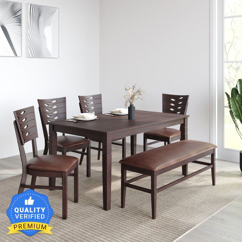 @Home by nilkamal Fern Solid Wood 6 Seater Dining Set  (Finish Color -Brown, Knock Down)