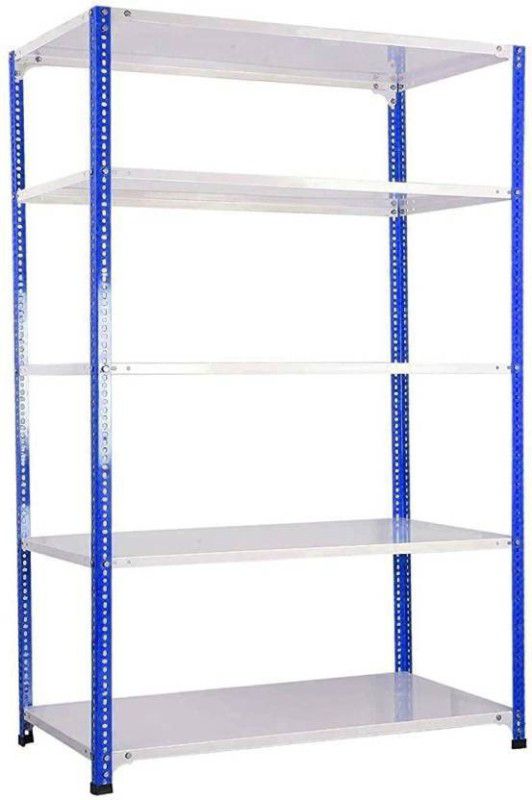 Premier Slotted angle crc sheet 5 shelves multipurpose powder coating storage rack 122460 (Blue&White ) Luggage Rack 20 Gauge shelves & 14 Gauge Angle Luggage Rack Luggage Rack Luggage Rack