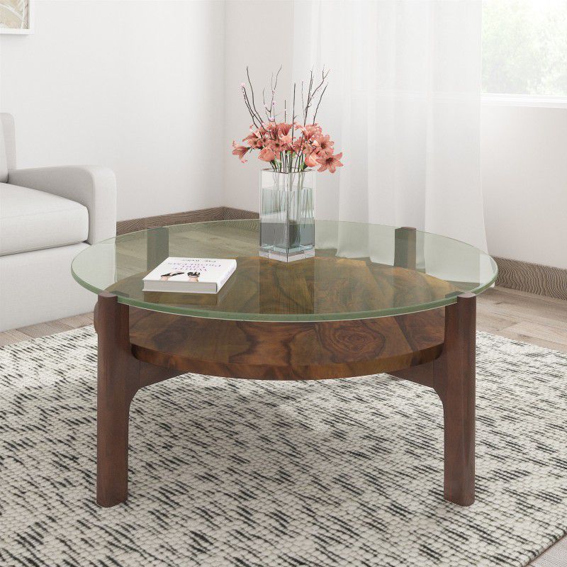Induscraft Sheesham Wood Glass Coffee Table  (Finish Color - Brown, Knock Down)
