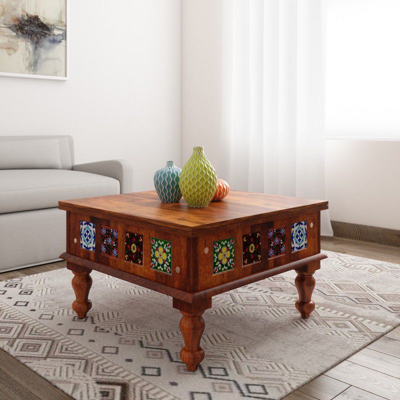 THE ATTIC Sheesham Wood Glass Coffee Table  (Finish Color - Honey, DIY(Do-It-Yourself))