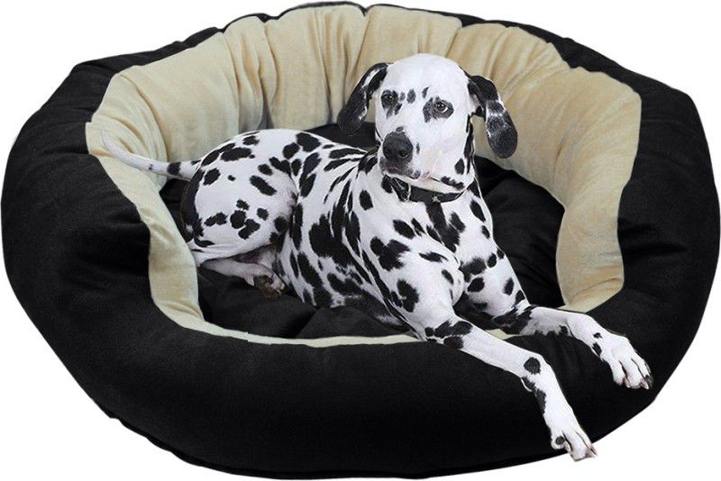 Hiputee Reversible Super Soft Dual Velvet Dog/Cat Bed M Pet Bed  (Black, Cream)