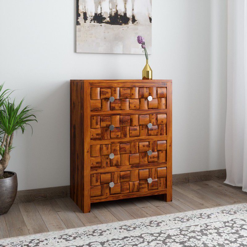 Home Edge Weave Sheesham Solid Wood Free Standing Chest of Drawers  (Finish Color - Teak Finish, Knock Down)