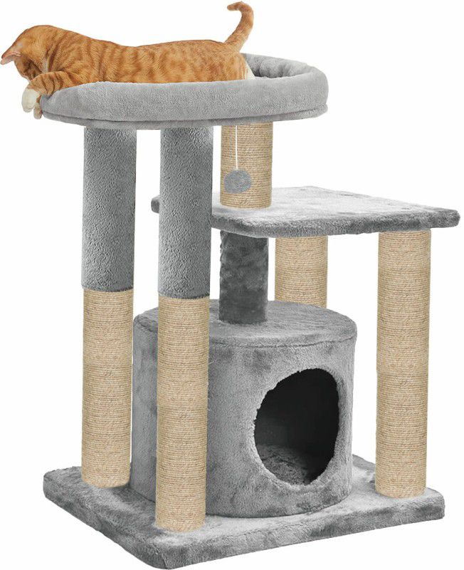 Hiputee Cat Scratching Post Tree Hanging Ball | Cat Furniture | Top Perch Jute Rope Free Standing Cat Tree