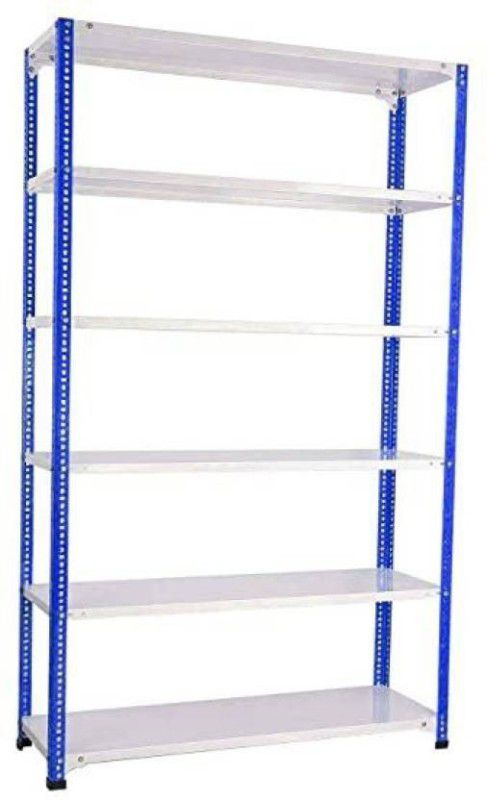 Premier Slotted angle crc sheet 6 shelves multipurpose powder coating storage rack 122459 (Blue&White ) Luggage Rack 20 Gauge shelves & 14 Gauge Angle Luggage Rack Luggage Rack Luggage Rack