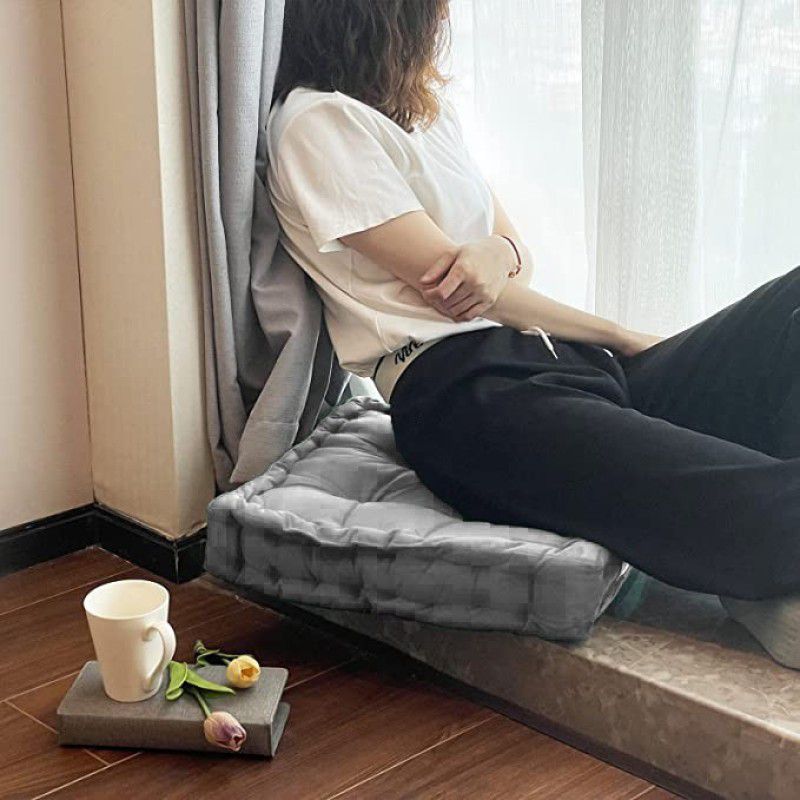 Hiputee Multipurpose Velvet Square Floor Cushion- Meditation Reading Living Room Cushion Grey Floor Chair