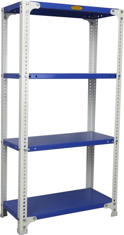 Mil-Nil Prime CRC Sheet 48X30X12 Inch Multipurpose Storage, Adjustable Shelf, Slotted Angle Rack With 4 Shelves 24 Gauge Shelf-14 Gauge Angles | Powder Coated_Blue/White Luggage Rack