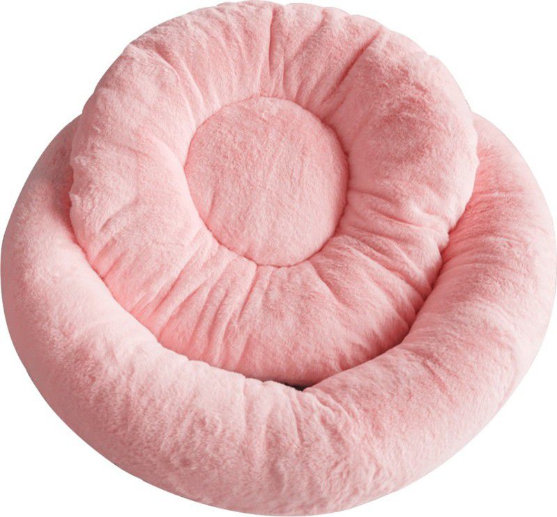 MUFFIN & MOLLY Fluffy Rabbit Pink Fur Soft Round Shape Pet Dog Cat Bed XL Pet Bed  (Pink)
