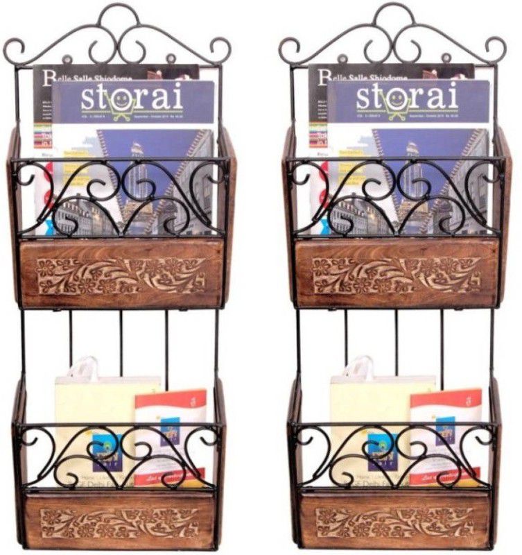 FUTURE GENERATION A GROUP Wall Hanging Magazine Holder  (Multicolor, Wooden, Iron, Pre-assembled)