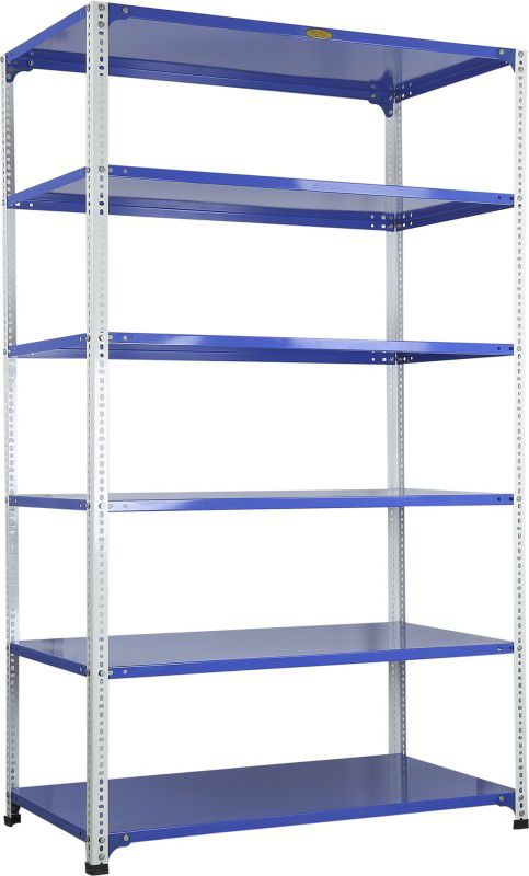 Mil-Nil Prime CRC Sheet 72X47X24 Inch Multipurpose Storage, Adjustable Shelf, Slotted Angle Rack With 6 Shelves 18 Gauge Shelf-14 Gauge Angles | Powder Coated_Blue/White Luggage Rack