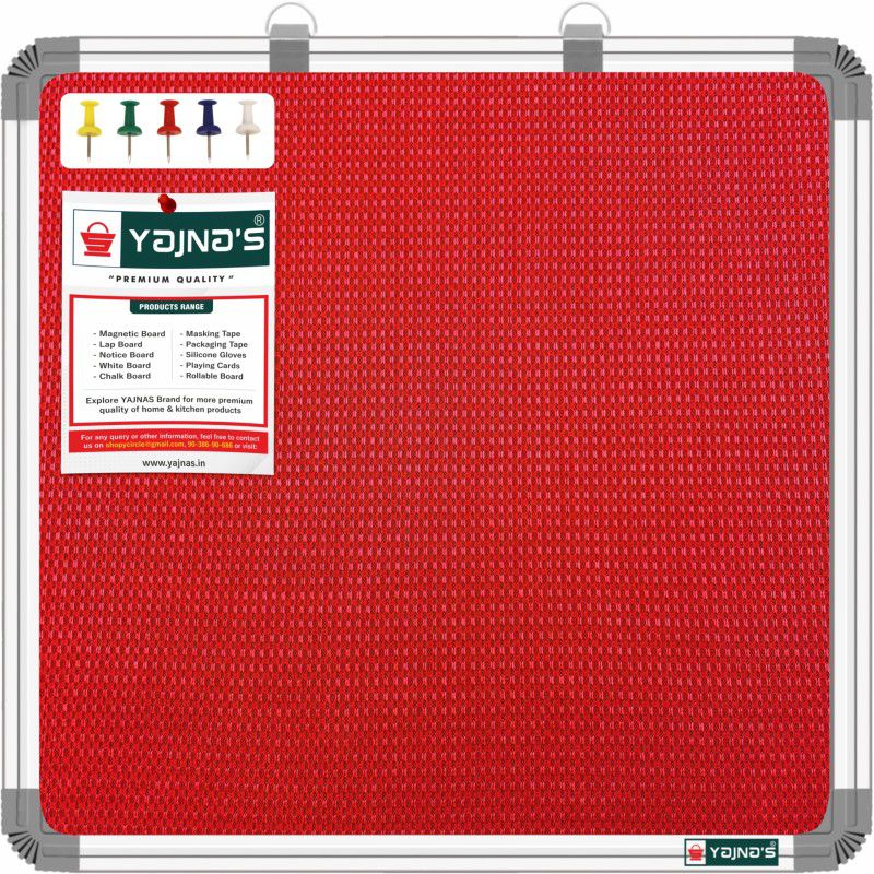 YAJNAS 41x41 CM (1.5x1.5 Ft) Premium Red Notice/Bulletin Board With 50 Pins Notice Board  (41 cm 41 cm)