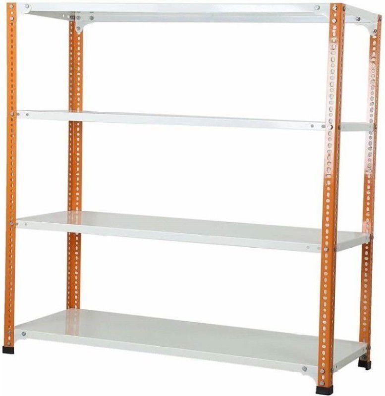 Premier Slotted angle crc sheet 4 shelves multipurpose powder coating storage rack 123637 ( Orange & ivory ) Luggage Rack 20 Gauge shelves & 14 Gauge Angle Luggage Rack Luggage Rack