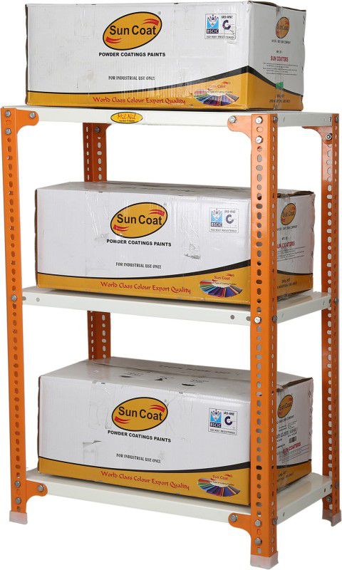 Mil-Nil Prime CRC Sheet 36x30x15 Inch Multipurpose Storage, Adjustable Shelf, Slotted Angle Rack With 3 Shelves 22 Gauge Shelf 14-Gauge Angles | Powder Coated_Orange/Ivory Luggage Rack