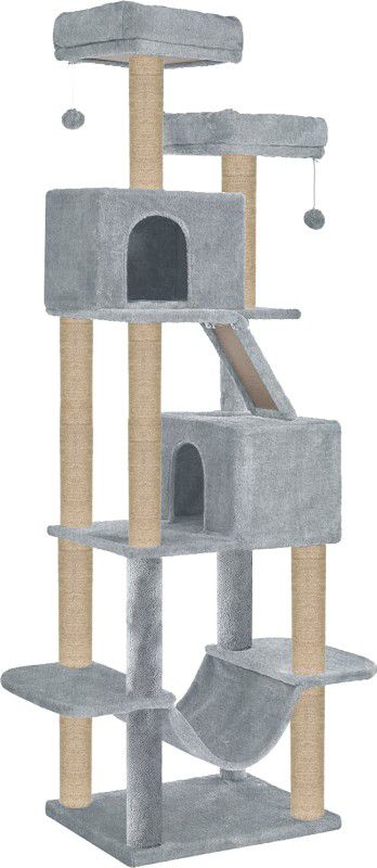 Hiputee Fur Fabric Multistory Kitten Large Cat Tree Condos Hammock Ladder Jute Rope Free Standing Cat Tree