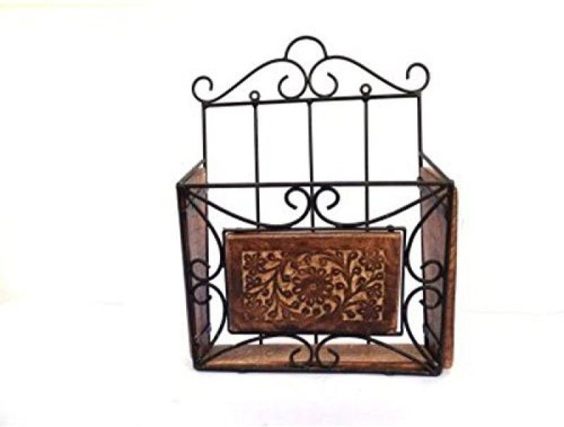 Amaze Shoppee Magazine Newspaper Stand,Holder Rack,for Home and Office Utility,Made of Wrought Iron and Wooden,Handcrafted (Black and Brown) Wall Hanging Magazine Holder  (Brown, Wooden, Iron, Pre-assembled)