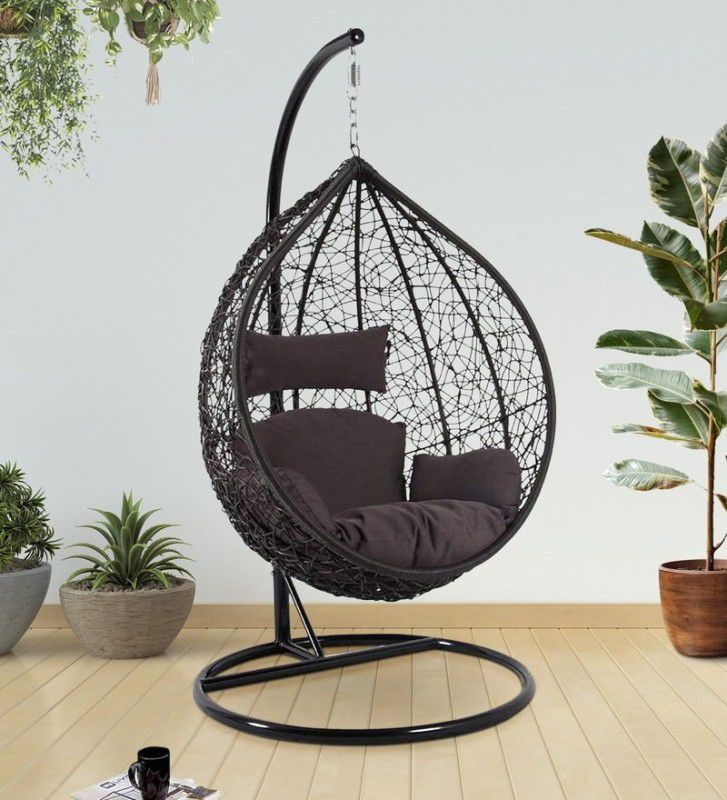 SPYDER HOME DECORE Single Seater Swing chair With Stand And Cushion For Adult Iron Hammock  (Brown, DIY(Do-It-Yourself))