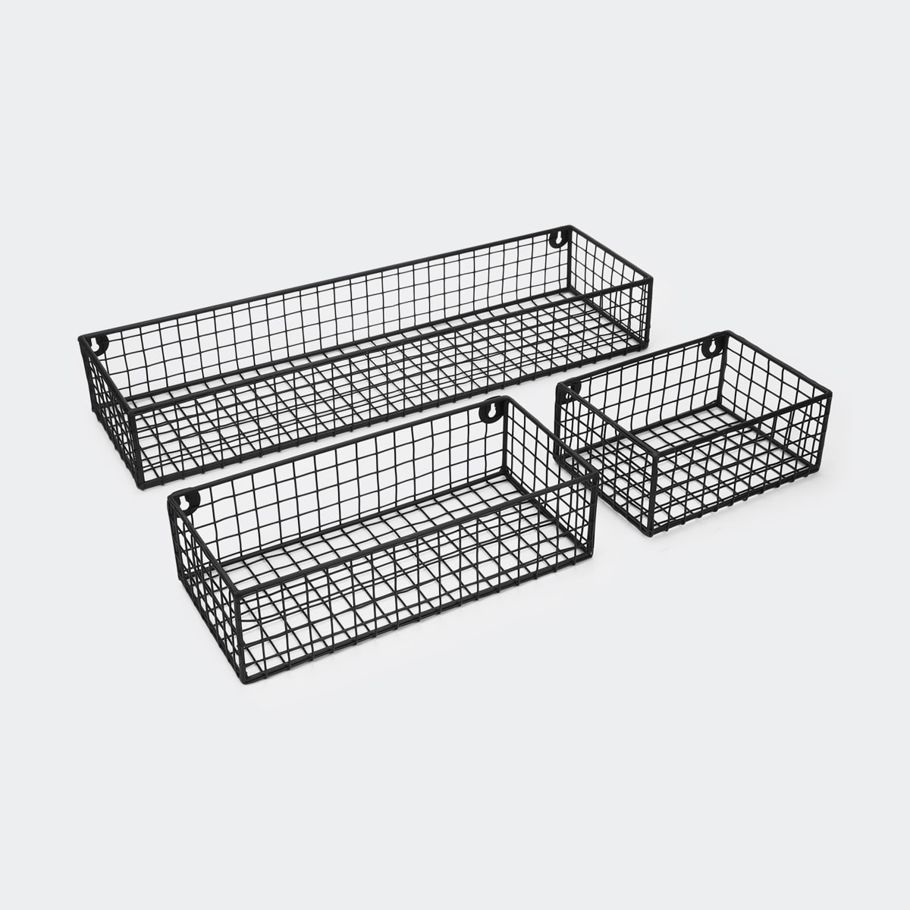 Set of 3 Metal Shelf Baskets - Black