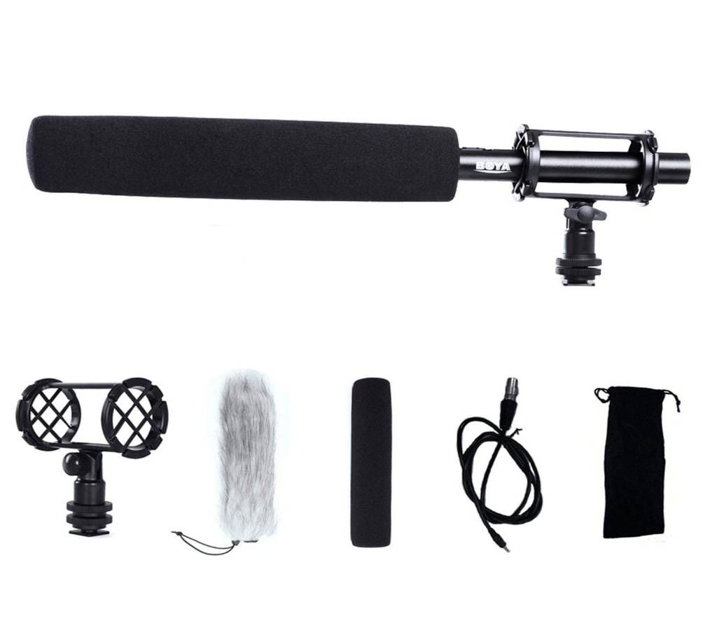 BOYA BY-PVM1000L Pro Condenser Shotgun Microphone 3 Pin XLR Output with Foam Windscreen & Shock Mount for Canon Nikon DSLRS Camcorder Video Camera