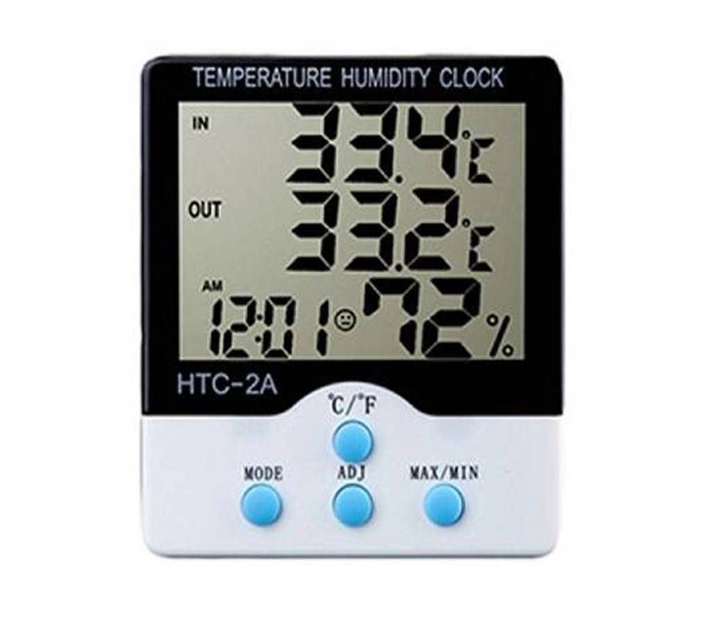 HTC 2A LCD Digital Alarm Clock Thermometer - White