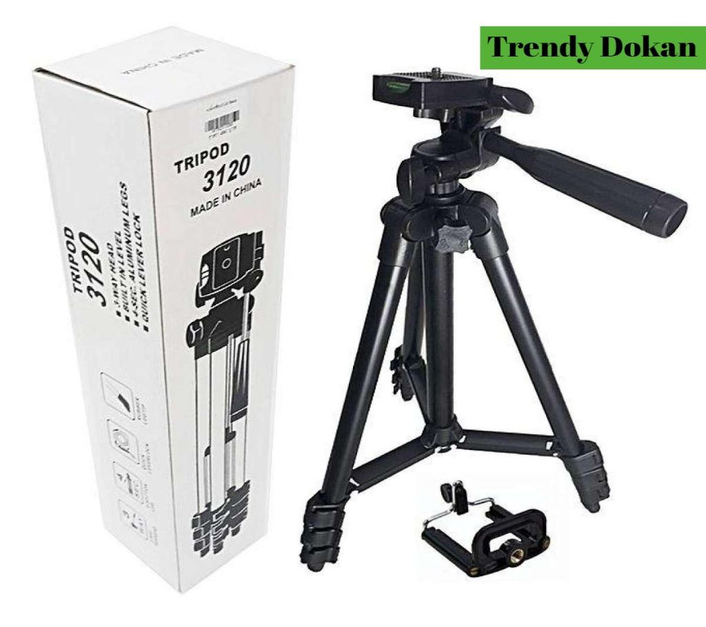 Product details of Tripod 3120 Camera Stand with Phone Holder Clip - Black