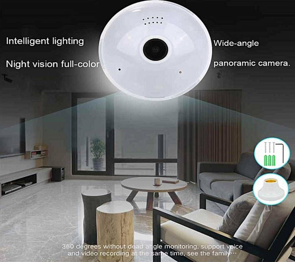 Spy Camera LED Light Bulb Night Vision Wifi IP 360° Fish-Eye Camera