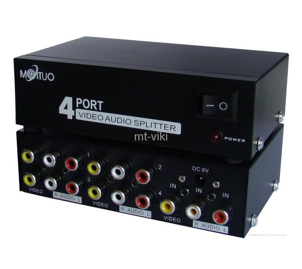 4 PORT VIDEO AUDIO SPLITTER 1 IN 4 OUT AV DIVIDER