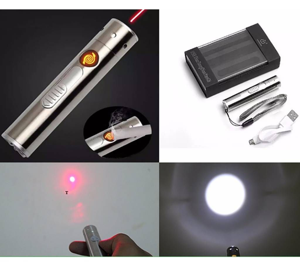 usb heat Lighter With Torch & Laser light