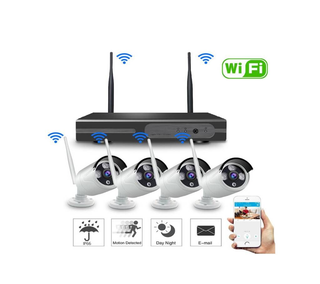 4 Channel Wifi NVR KIT with 4 wifi Cameras HD