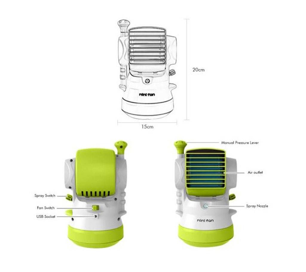 Water Spray Mini USB Fan - Green