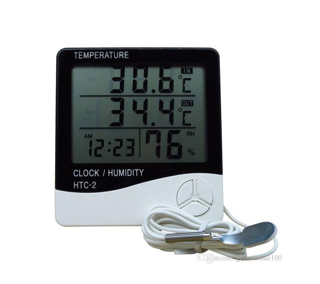 HTC-2 Digital LCD IndoorTemperature Humidity Meter with Time/Clock