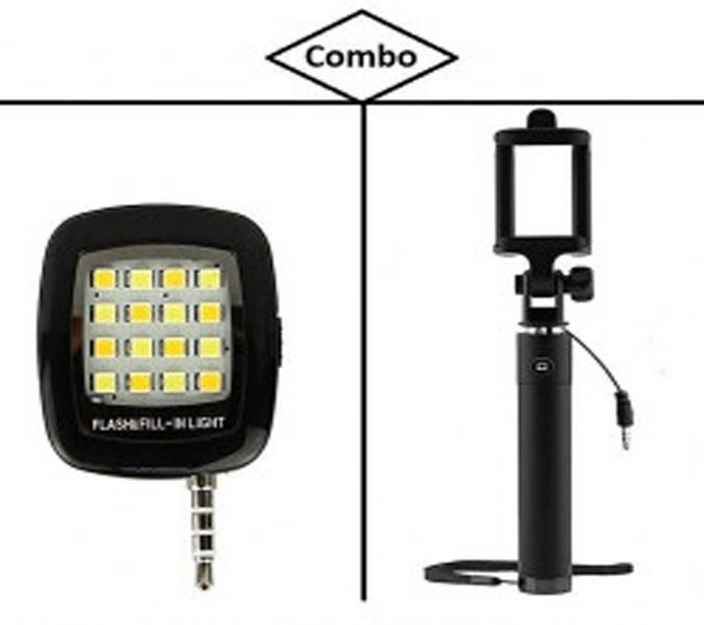 Selfie Flash Light & Locust Selfie Stick Combo