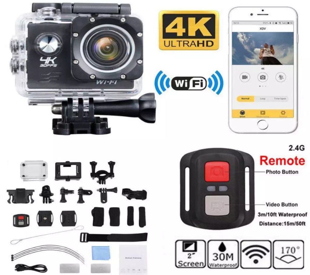 H9R 4K  Wifi Action (waterproof) Camera With  Wireless Remote - Black