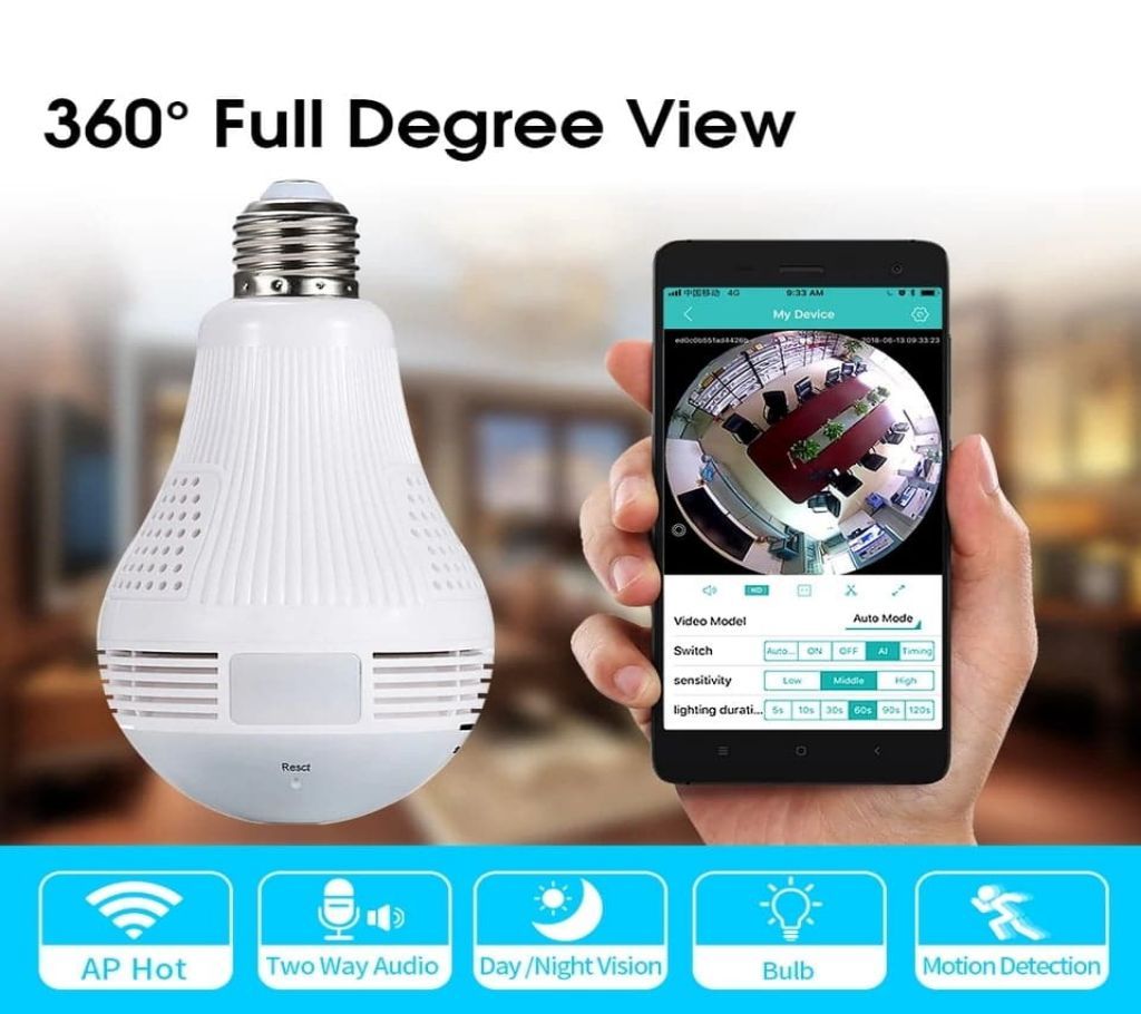 WiFi IP Hidden Spy Panoramic Bulb Camera