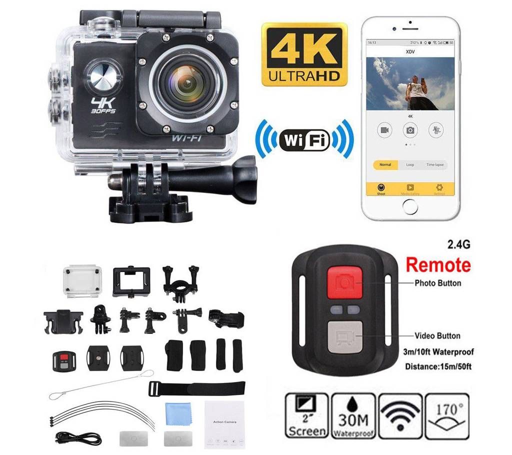 Ultra HD 4K 1080p WIFI Waterproof Sports Action Video 