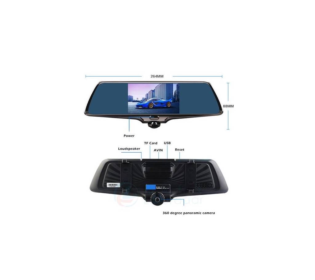HD 1080P Dual Lens Car DVR Mirror Dash Board