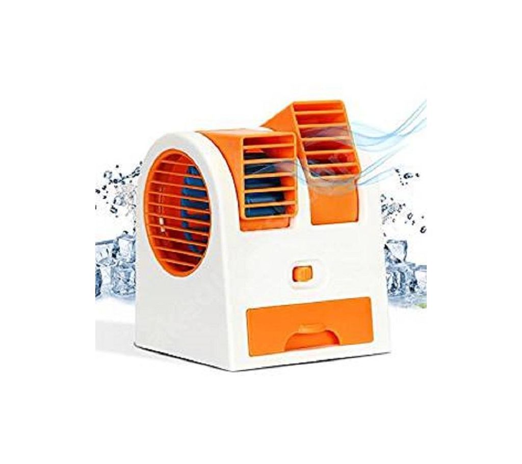 Mini Air Cooling Double Chamber USB Desk Fan - White and orange