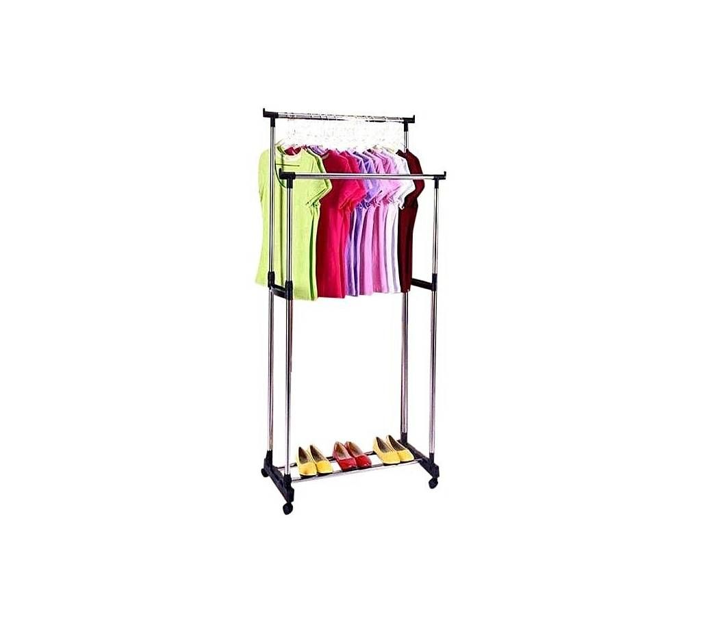 Clothes Hanging Stand and Shoes Rack - Silver