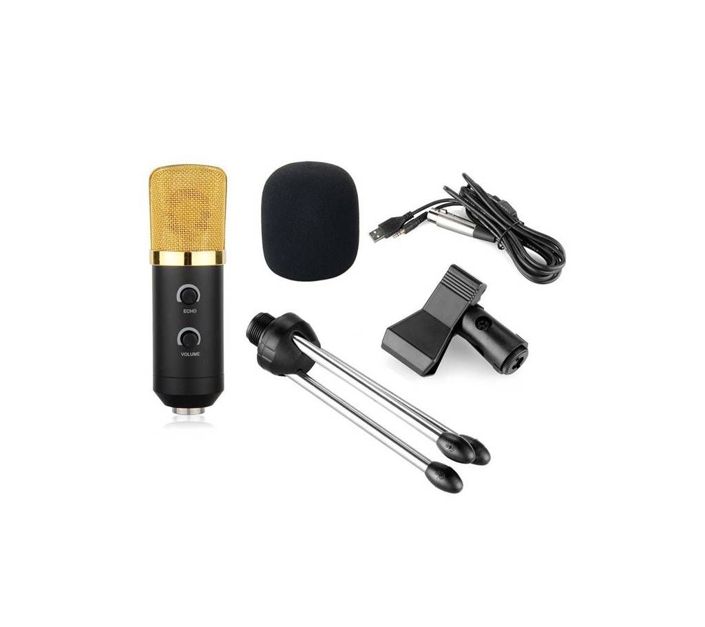 Condenser Sound Recording Microphone With Stand Holder GBTIGER BM 100FX USB BLACK