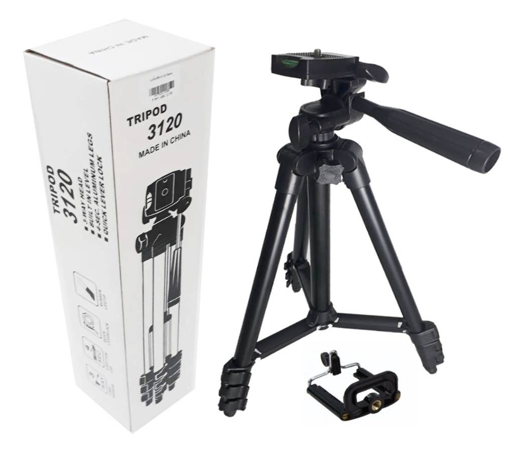 Tripod 3120 Camera Stand With Mobile Phone Holder Clip