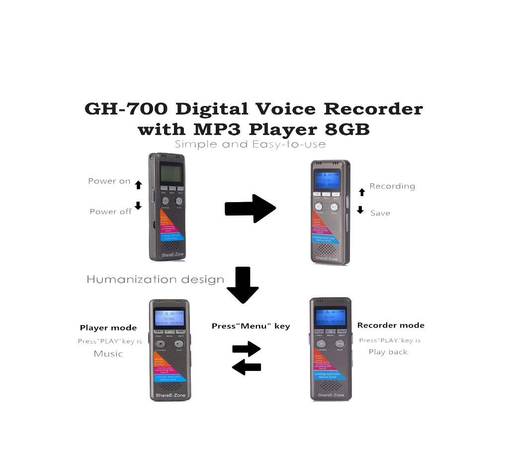 Digital Voice Recorder GH700 8GB LCD Display with MP3 Player