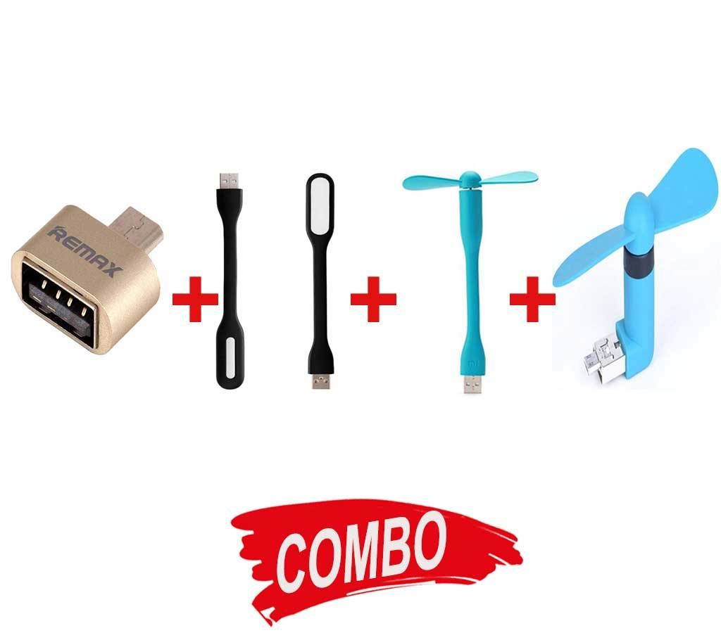 Remax OTG কনভার্টার + USB LED লাইট + USB ফ্যান + Smartphone USB Fan