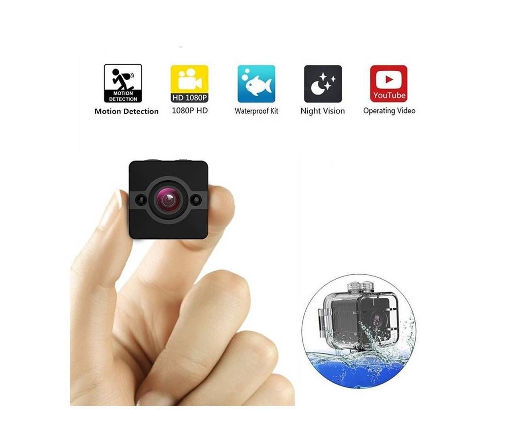 SQ12 Mini Action Sports Camera 1080P HD Camcorder Night Vision 155 Degree Waterproof FOV Car DVR Dash Spy Camera -Black