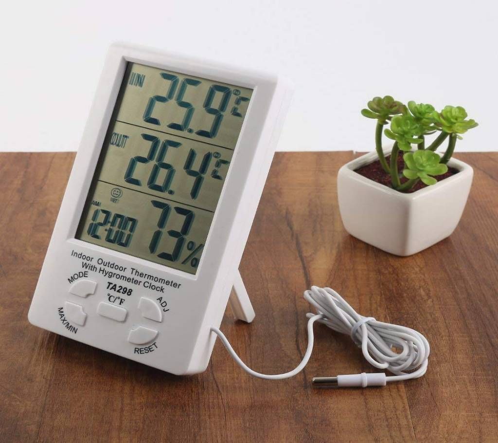 Indoor outdoor thermometer With clock hygrometer display TA298