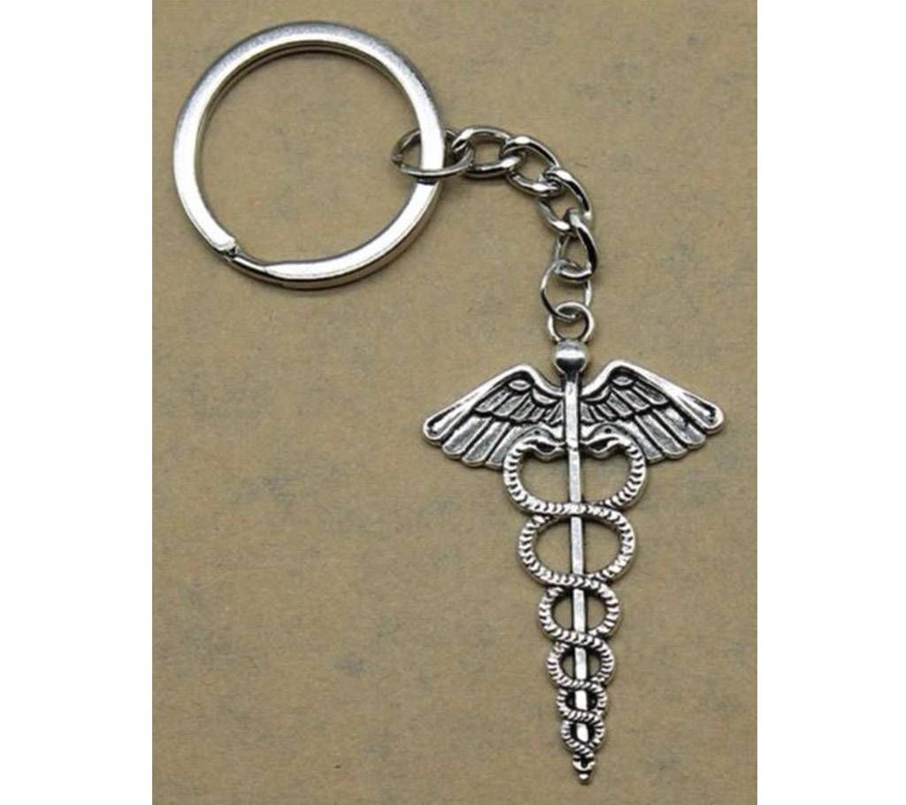 Cute Antique Silver Caduceus Medical Symbol 49x30mm  Keychain